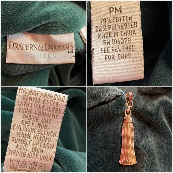 Draper's & Damon's Green Velour Long Sleeve Zip Front Lounge Dress Robe PM - Picture 6 of 6